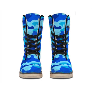 Blue Camouflage Print Winter Boots