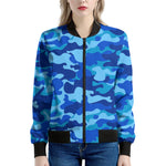Blue Camouflage Print Women's Bomber Jacket