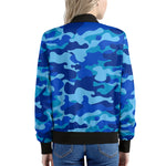 Blue Camouflage Print Women's Bomber Jacket