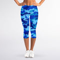 Blue Camouflage Print Women's Capri Leggings