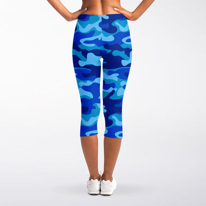 Blue Camouflage Print Women's Capri Leggings