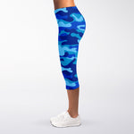 Blue Camouflage Print Women's Capri Leggings