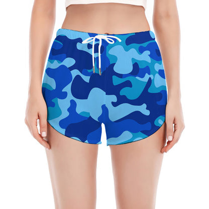 Blue Camouflage Print Women's Split Running Shorts