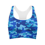 Blue Camouflage Print Women's Sports Bra