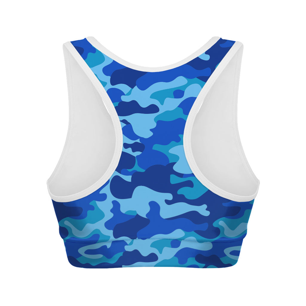 Blue Camouflage Print Women's Sports Bra