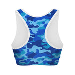 Blue Camouflage Print Women's Sports Bra