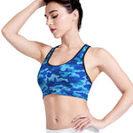 Blue Camouflage Print Women's Sports Bra