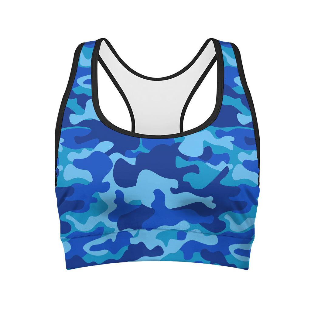 Blue Camouflage Print Women's Sports Bra