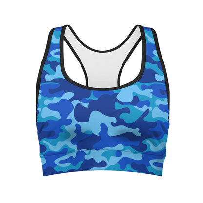 Blue Camouflage Print Women's Sports Bra