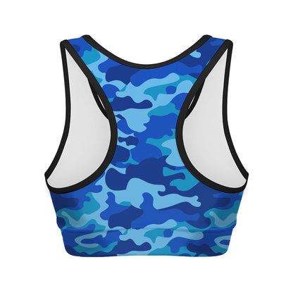 Blue Camouflage Print Women's Sports Bra