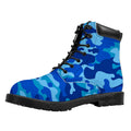 Blue Camouflage Print Padded Collar Lace Up Boots