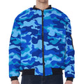 Blue Camouflage Print Zip Sleeve Bomber Jacket