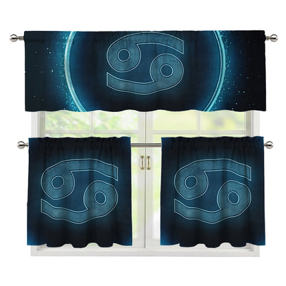 Blue Cancer Zodiac Sign Print 3 Piece Kitchen Curtains