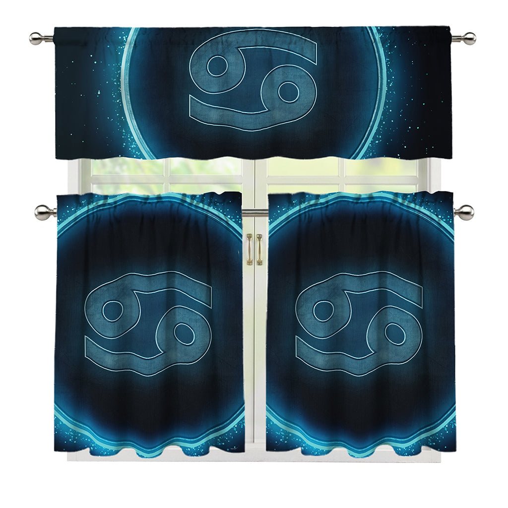 Blue Cancer Zodiac Sign Print 3 Piece Kitchen Curtains
