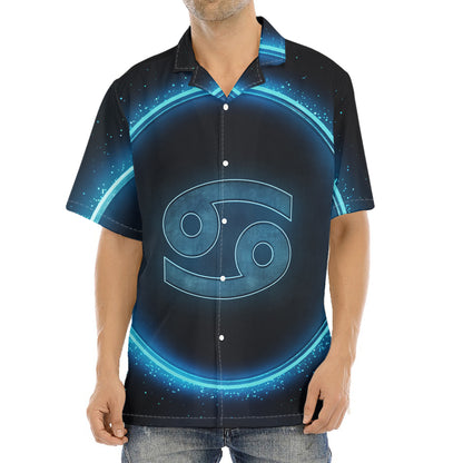 Blue Cancer Zodiac Sign Print Aloha Shirt