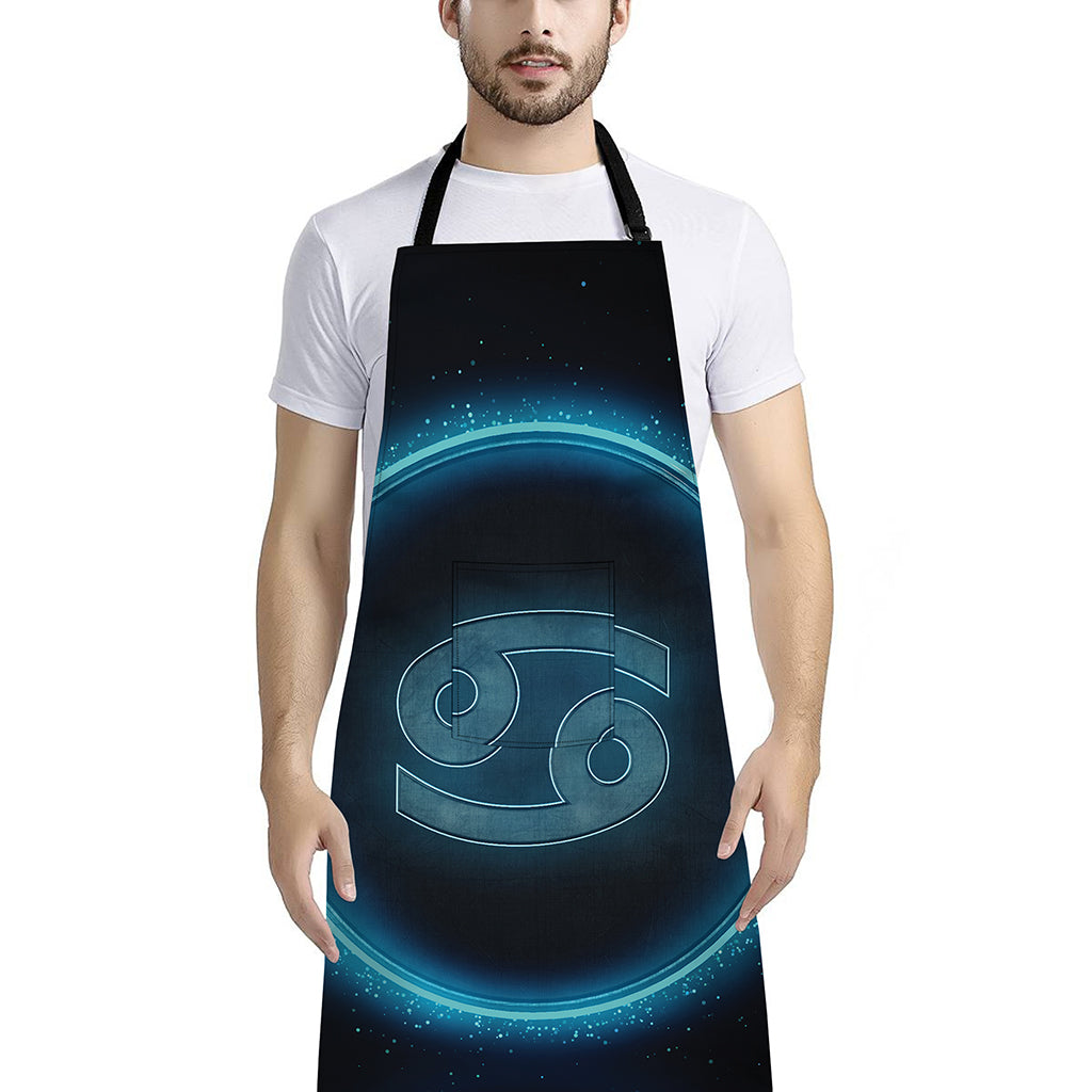 Blue Cancer Zodiac Sign Print Bib Apron With Pocket
