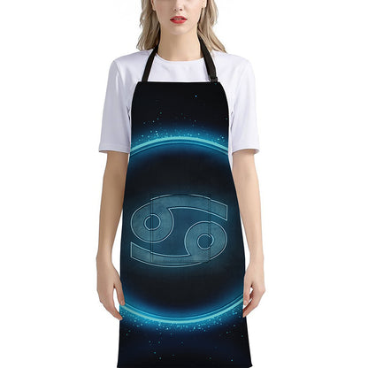 Blue Cancer Zodiac Sign Print Bib Apron With Pocket