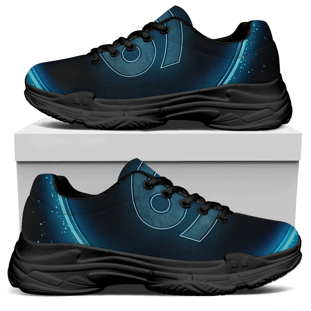 Blue Cancer Zodiac Sign Print Black Chunky Shoes