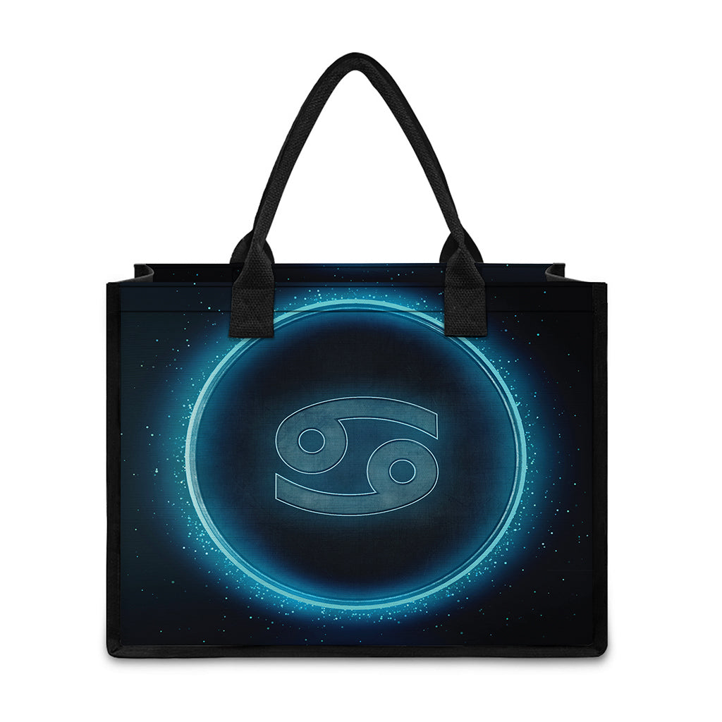 Blue Cancer Zodiac Sign Print Canvas Tote Bag