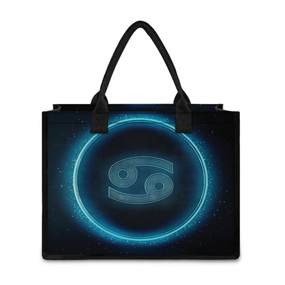 Blue Cancer Zodiac Sign Print Canvas Tote Bag