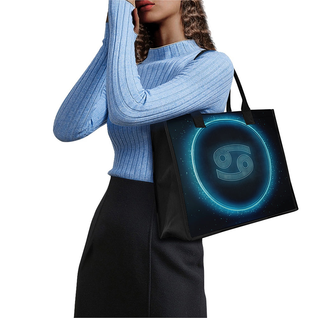 Blue Cancer Zodiac Sign Print Canvas Tote Bag