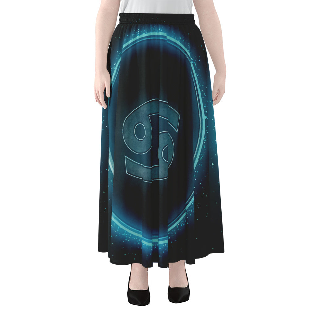 Blue Cancer Zodiac Sign Print Chiffon Maxi Skirt