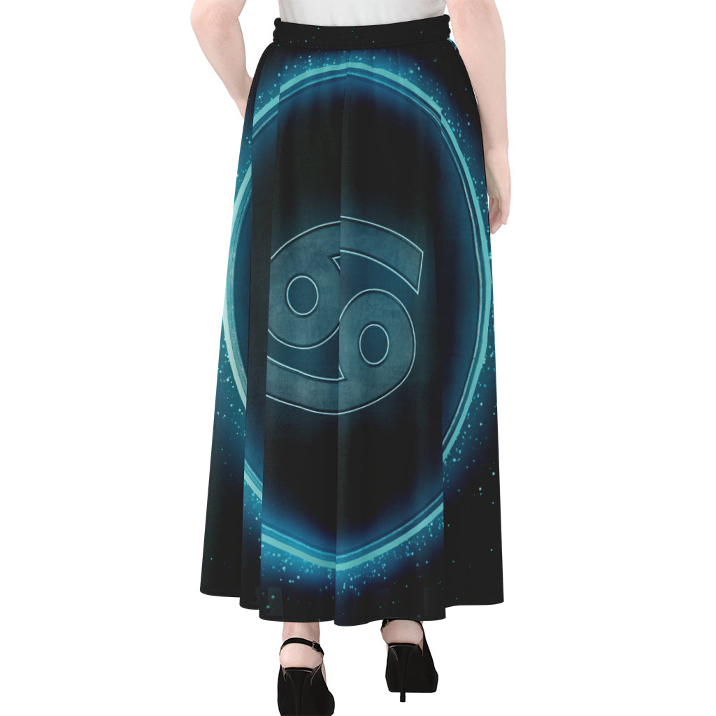 Blue Cancer Zodiac Sign Print Chiffon Maxi Skirt