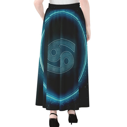 Blue Cancer Zodiac Sign Print Chiffon Maxi Skirt