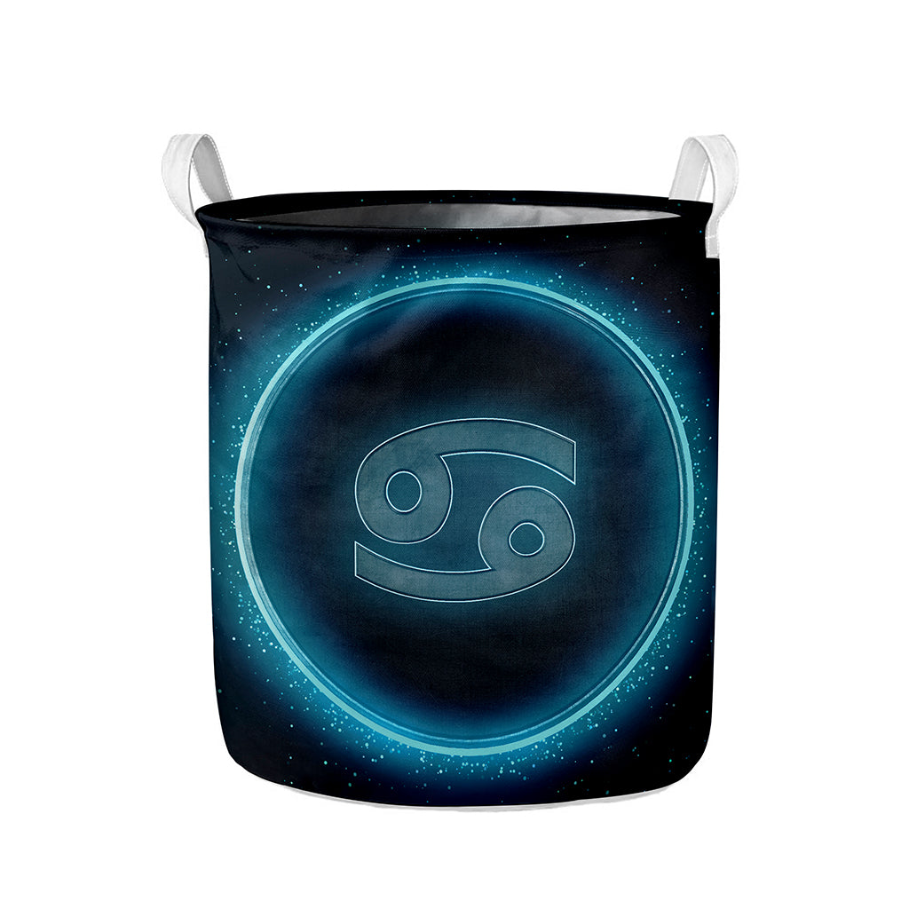 Blue Cancer Zodiac Sign Print Collapsible Laundry Basket