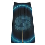 Blue Cancer Zodiac Sign Print Cotton Front Slit Maxi Skirt