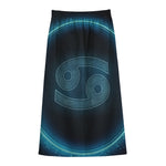 Blue Cancer Zodiac Sign Print Cotton Front Slit Maxi Skirt