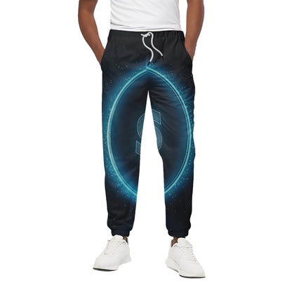 Blue Cancer Zodiac Sign Print Cotton Pants