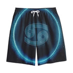 Blue Cancer Zodiac Sign Print Cotton Shorts