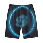 Blue Cancer Zodiac Sign Print Cotton Shorts