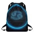 Blue Cancer Zodiac Sign Print Drawstring Backpack