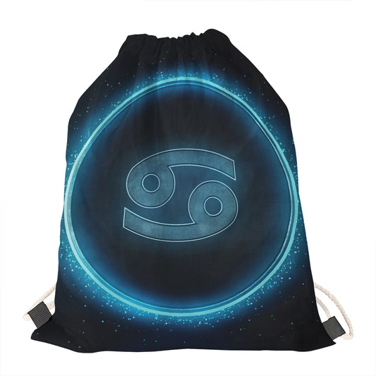 Blue Cancer Zodiac Sign Print Drawstring Bag