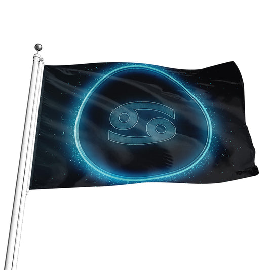 Blue Cancer Zodiac Sign Print Flag