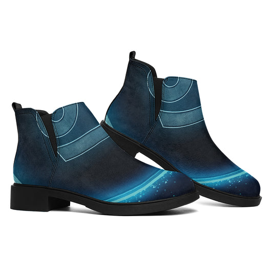 Blue Cancer Zodiac Sign Print Flat Ankle Boots