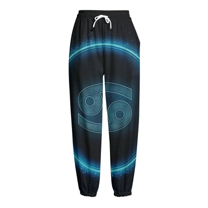 Blue Cancer Zodiac Sign Print Fleece Lined Knit Pants