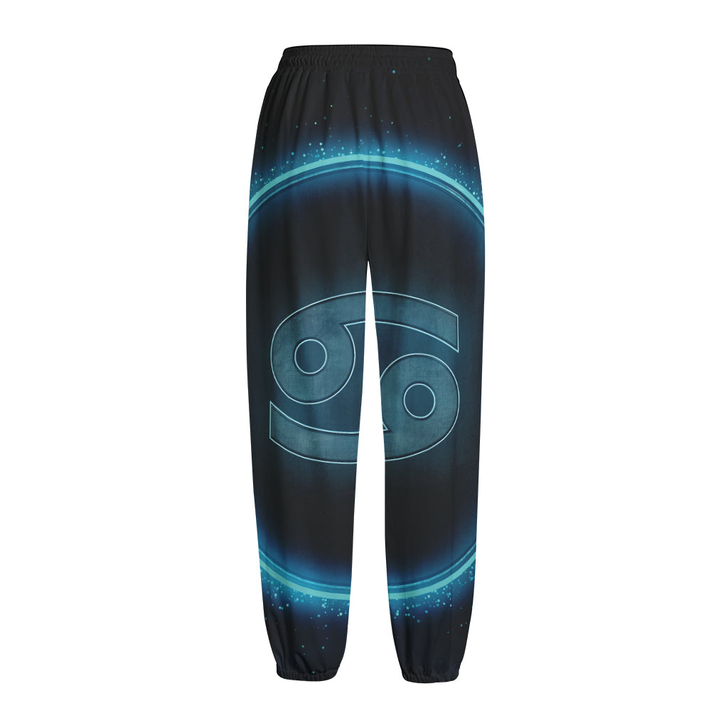 Blue Cancer Zodiac Sign Print Fleece Lined Knit Pants