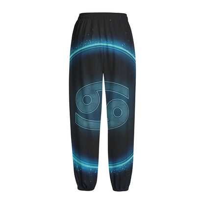 Blue Cancer Zodiac Sign Print Fleece Lined Knit Pants
