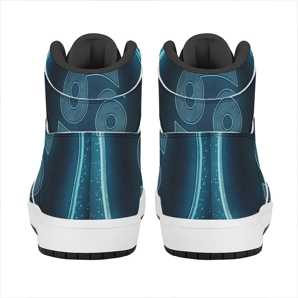 Blue Cancer Zodiac Sign Print High Top Leather Sneakers