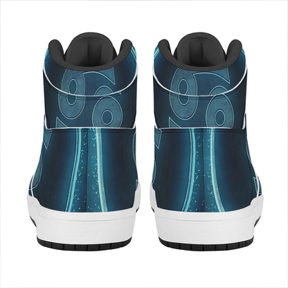 Blue Cancer Zodiac Sign Print High Top Leather Sneakers