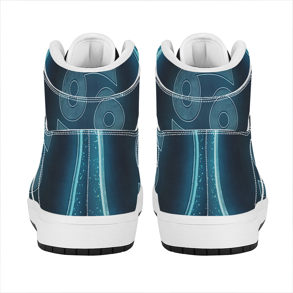 Blue Cancer Zodiac Sign Print High Top Leather Sneakers