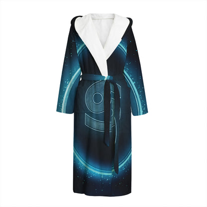 Blue Cancer Zodiac Sign Print Hooded Bathrobe