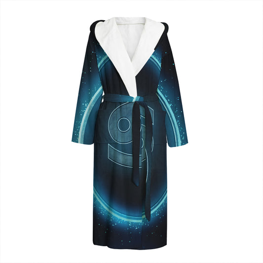 Blue Cancer Zodiac Sign Print Hooded Bathrobe