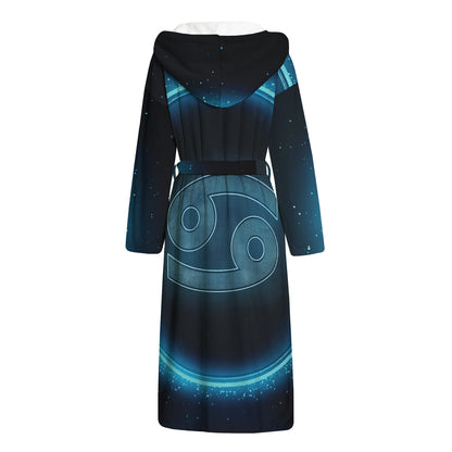 Blue Cancer Zodiac Sign Print Hooded Bathrobe
