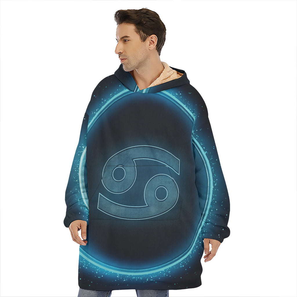 Blue Cancer Zodiac Sign Print Hoodie Blanket