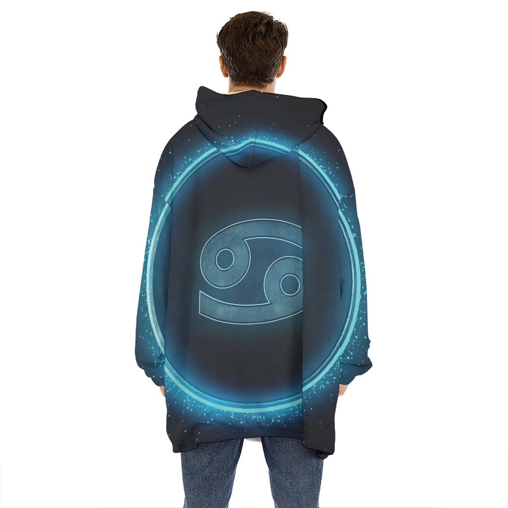 Blue Cancer Zodiac Sign Print Hoodie Blanket