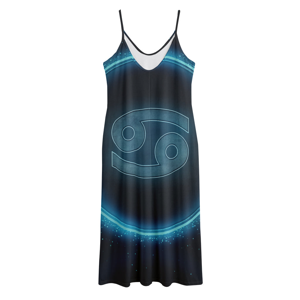 Blue Cancer Zodiac Sign Print Jersey Midi Cami Dress